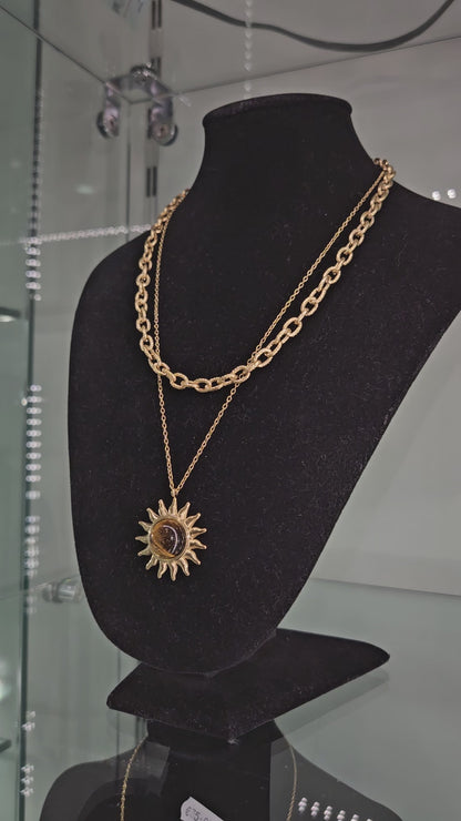 18K Gold Plated Sunburst Pendant Necklace