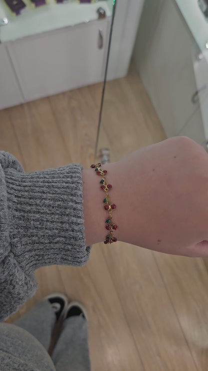 18K Gold Plated Cherry Charm Chain Bracelet