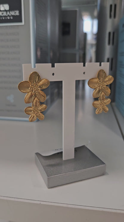 18K Gold Plated Double Flower Drop Earrings