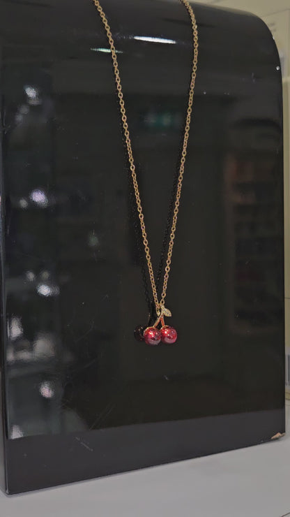 18K Gold Plated Red Cherry Pendant Necklace