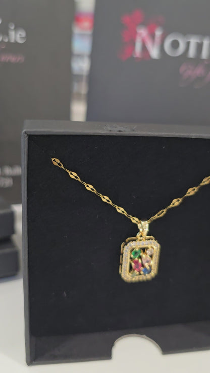 Coloured Dimante Necklace 18K Gold Plated Steel