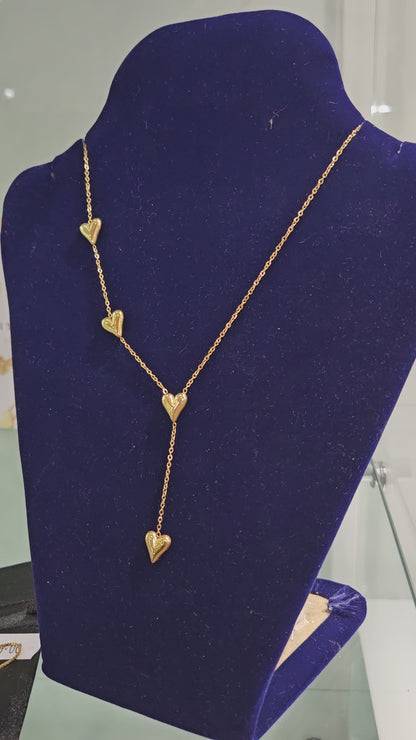 18K Gold Plated Triple Heart Drop Necklace