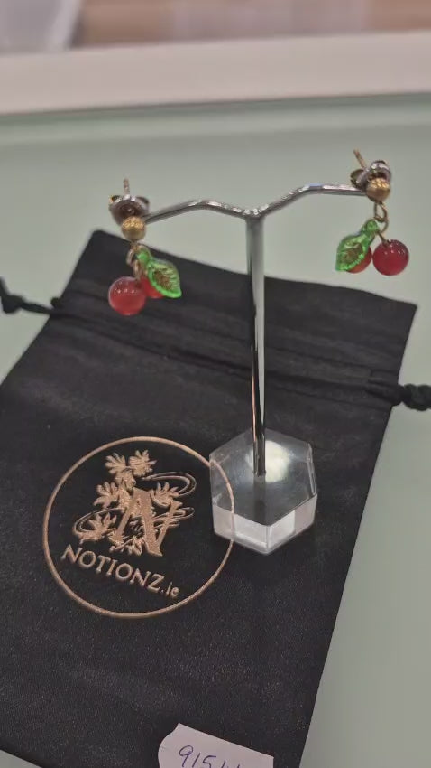 18K Gold Plated Red Cherry Stud Earrings