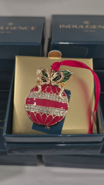 Red Bauble Christmas Tree Decoration with Holly & Diamante