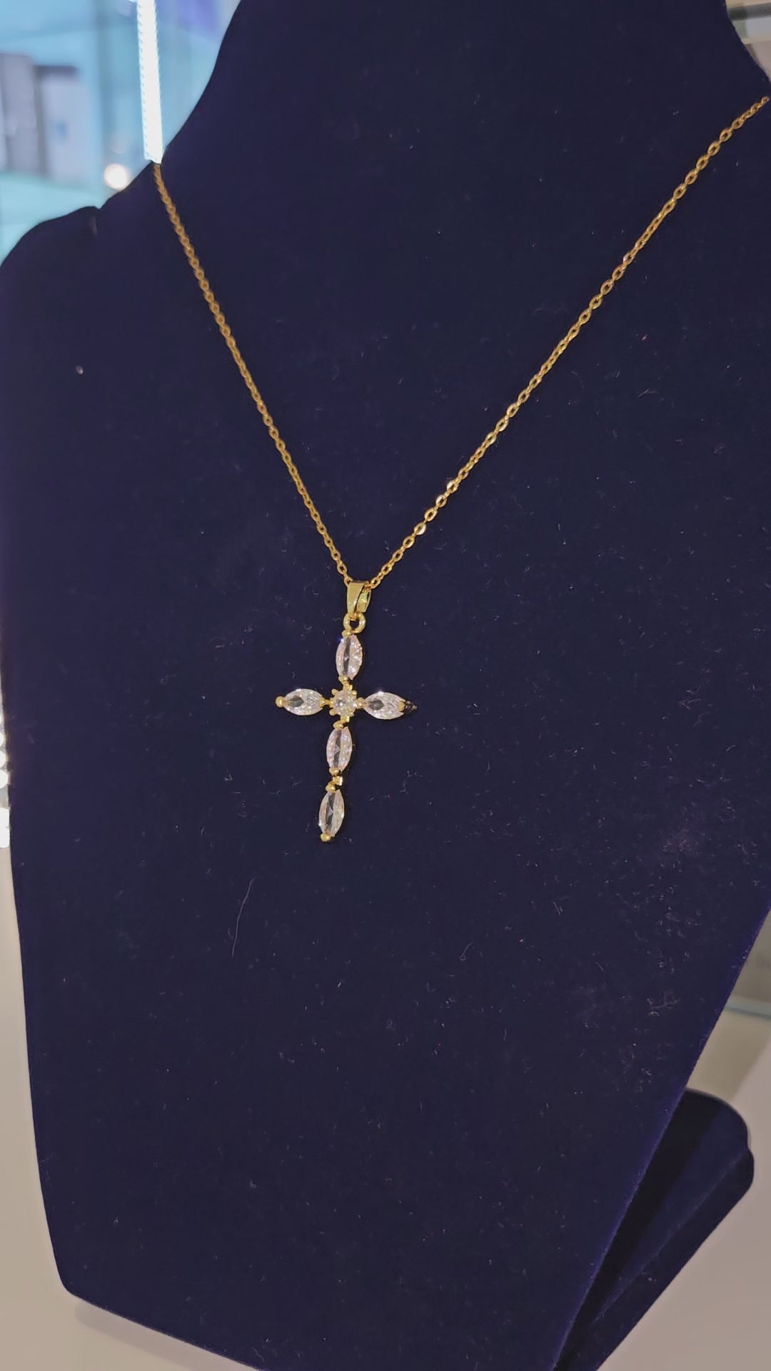 18K Gold Plated Crystal Cross Necklace