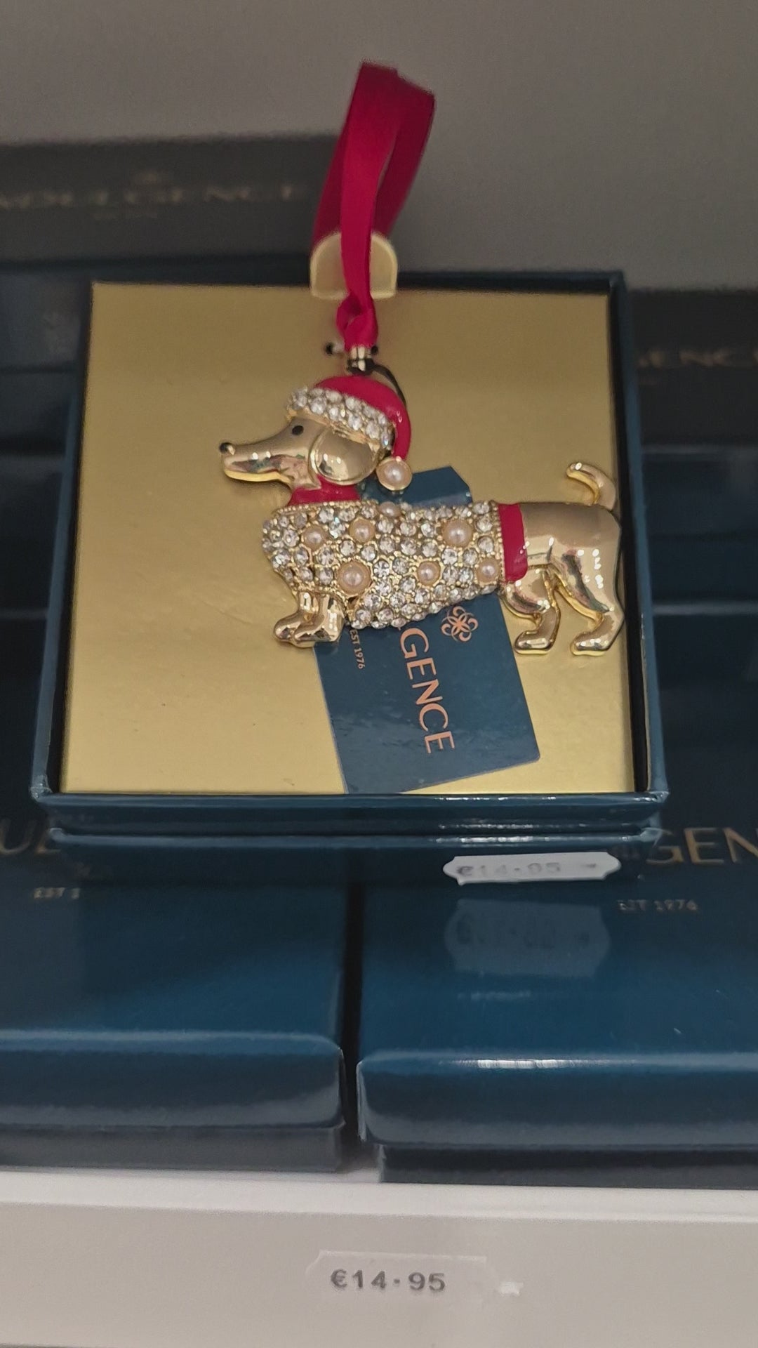 Gold Dachshound with Pearl & Dimante Christmas Tree Decoration