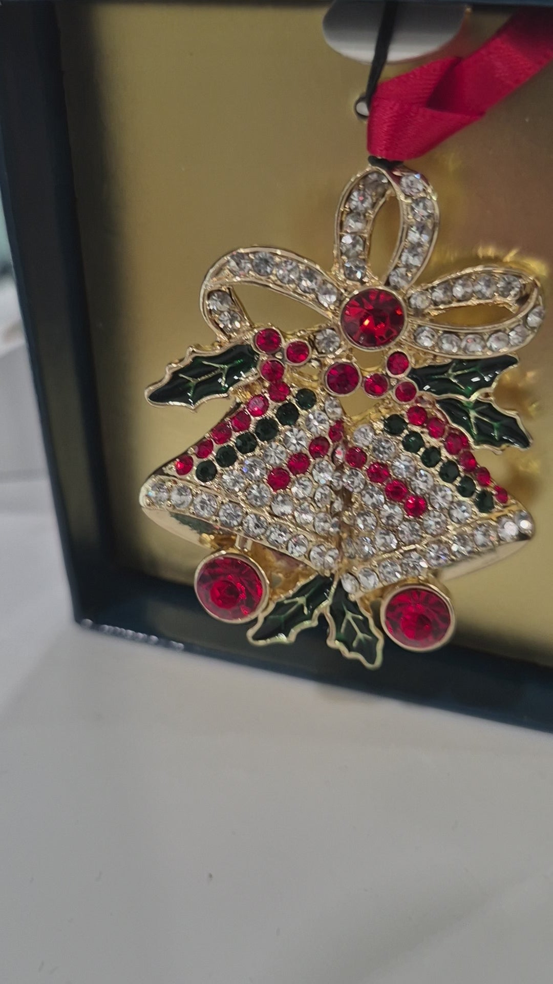 Christmas Bells Tree Ornament with Red, Green & Diamante