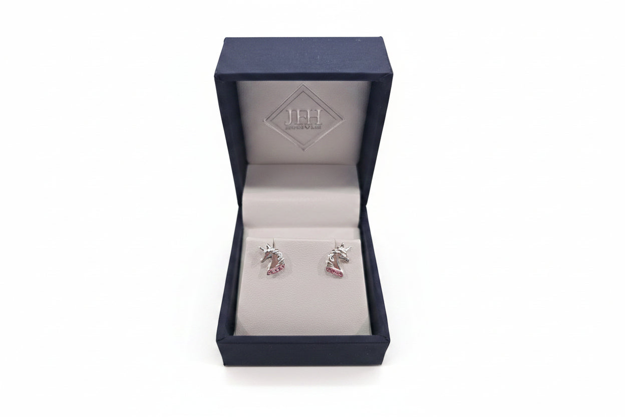 Sterling Silver Silver/Pink Unicorn Stud