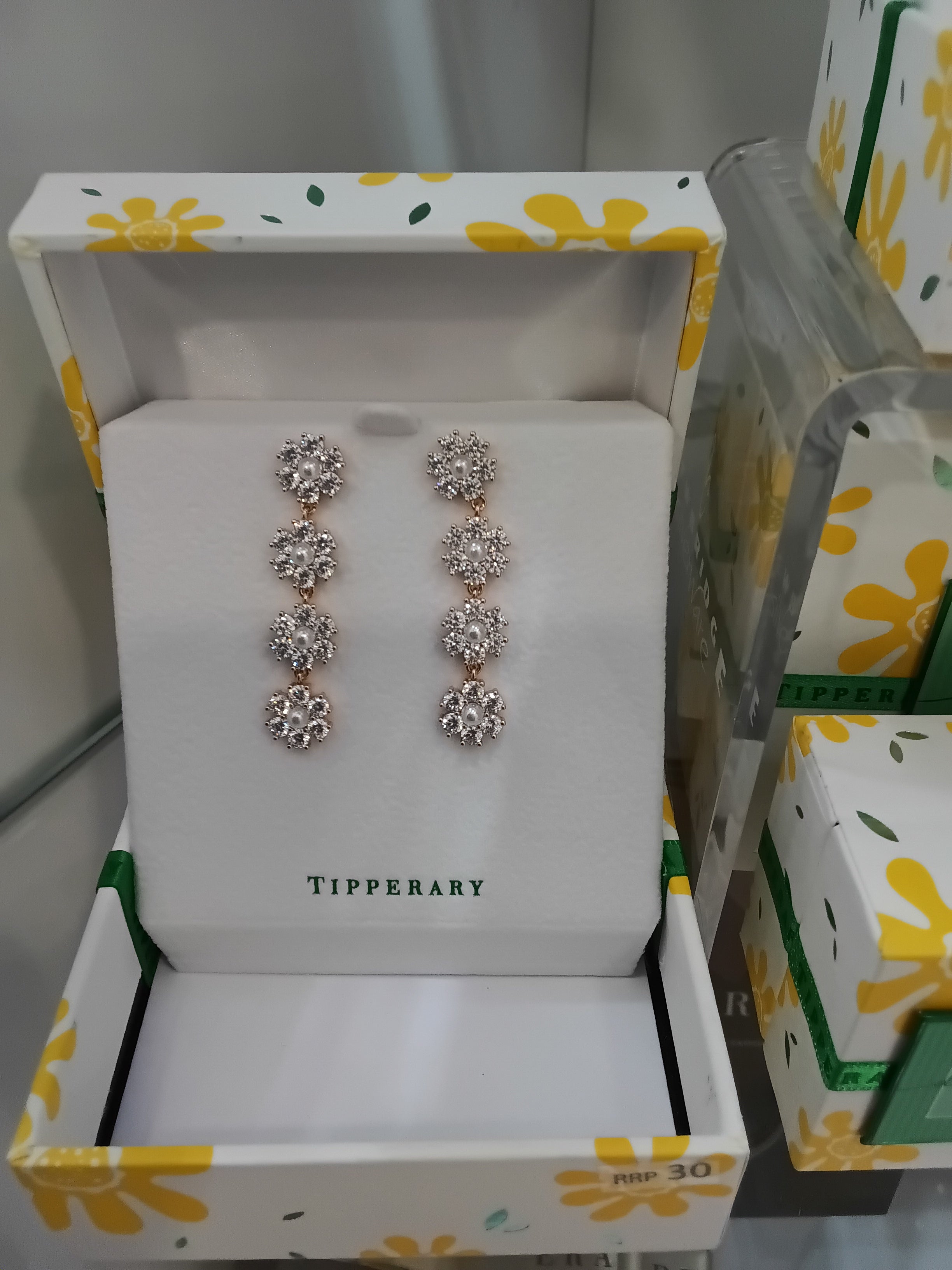 Tipperary Daisy  CZ & Pearl Drop Earrings Gold