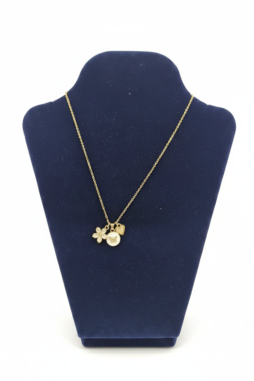 Goldplated Flower Butterfly & Heart Pendant