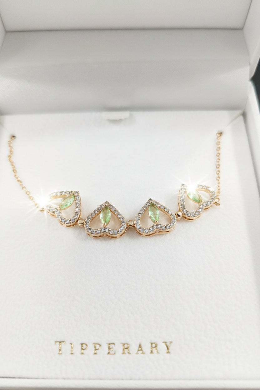 Maureen O Hara Goldplated 2 Way Necklace with Green and Clear Stones