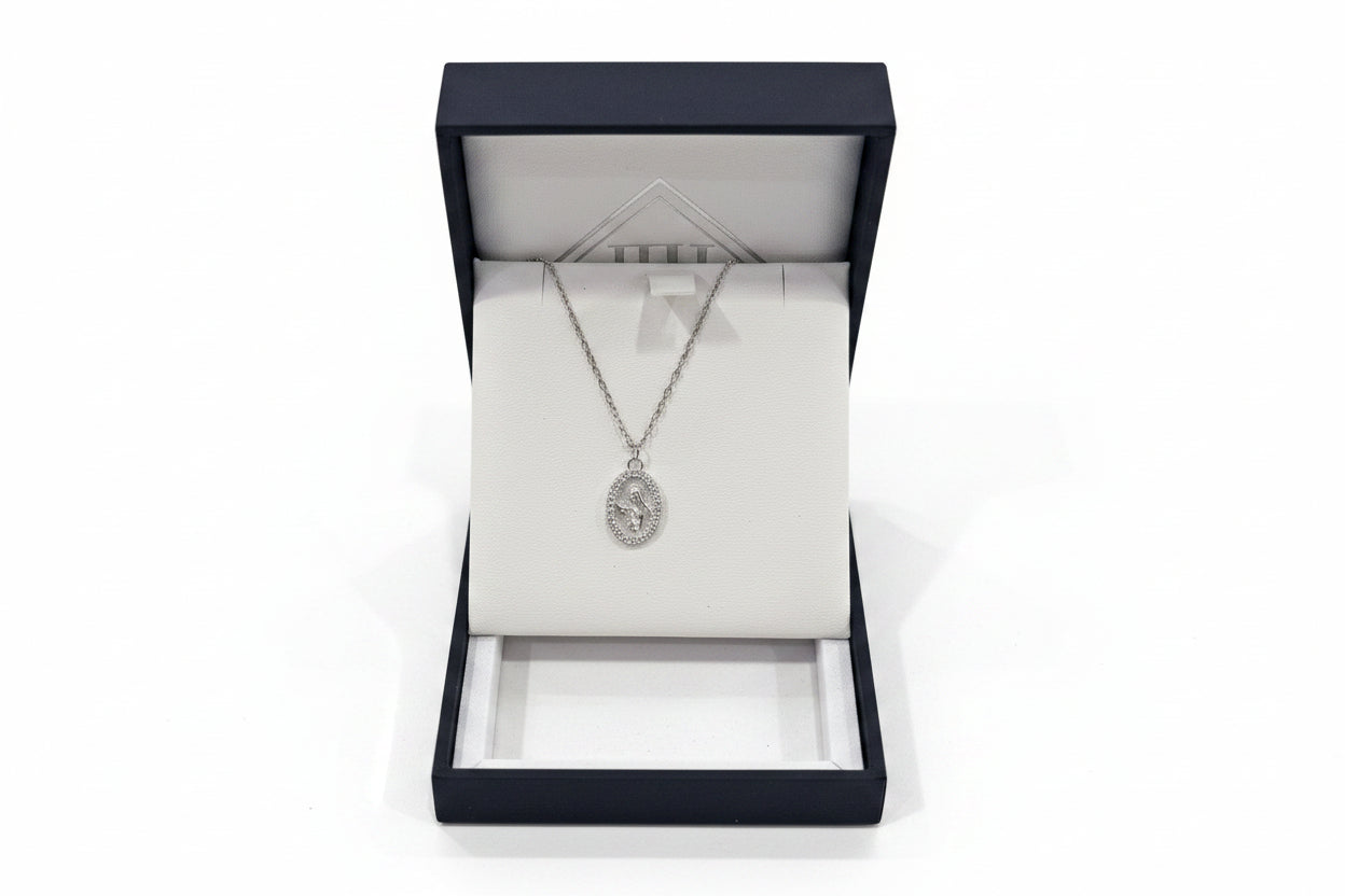 Sterling Silver CZ Holy Medal with CZ Cross Necklace