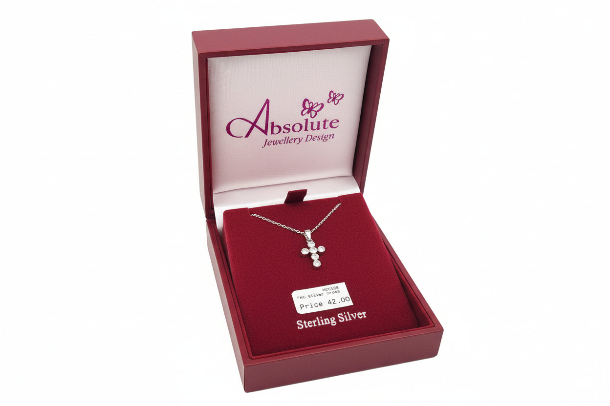 Silver Cross Clear Stone Necklace
