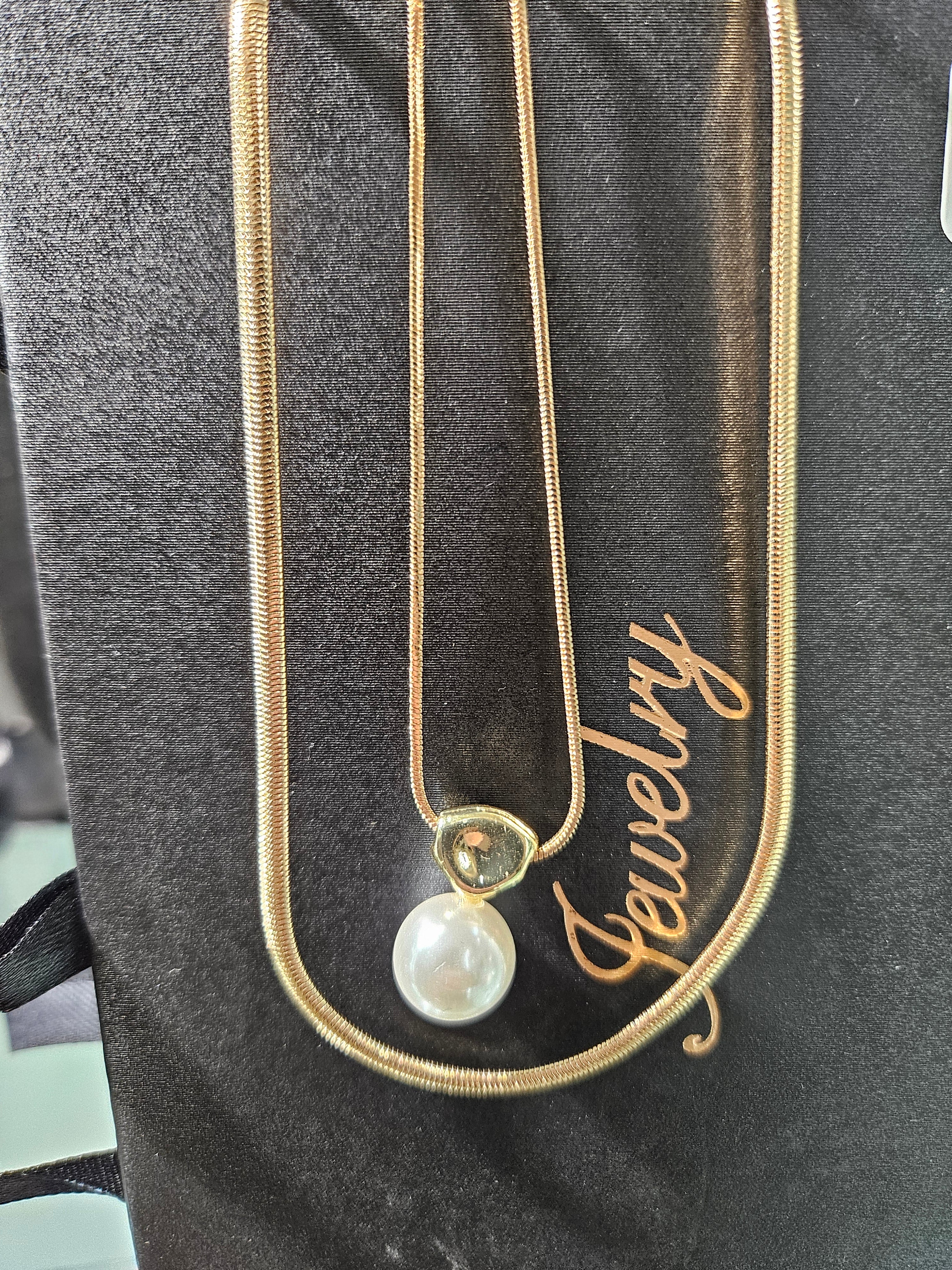 Double Gold Chain with Pearl
