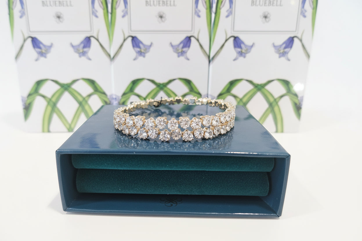 Gold Bangle with Cubic Zirconia Hearts