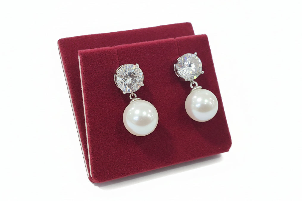 Silverplated Dimonte & Pearl Drop Earrings