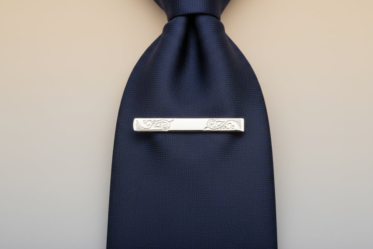 Gents Silver Tie Bar with Swirl Design