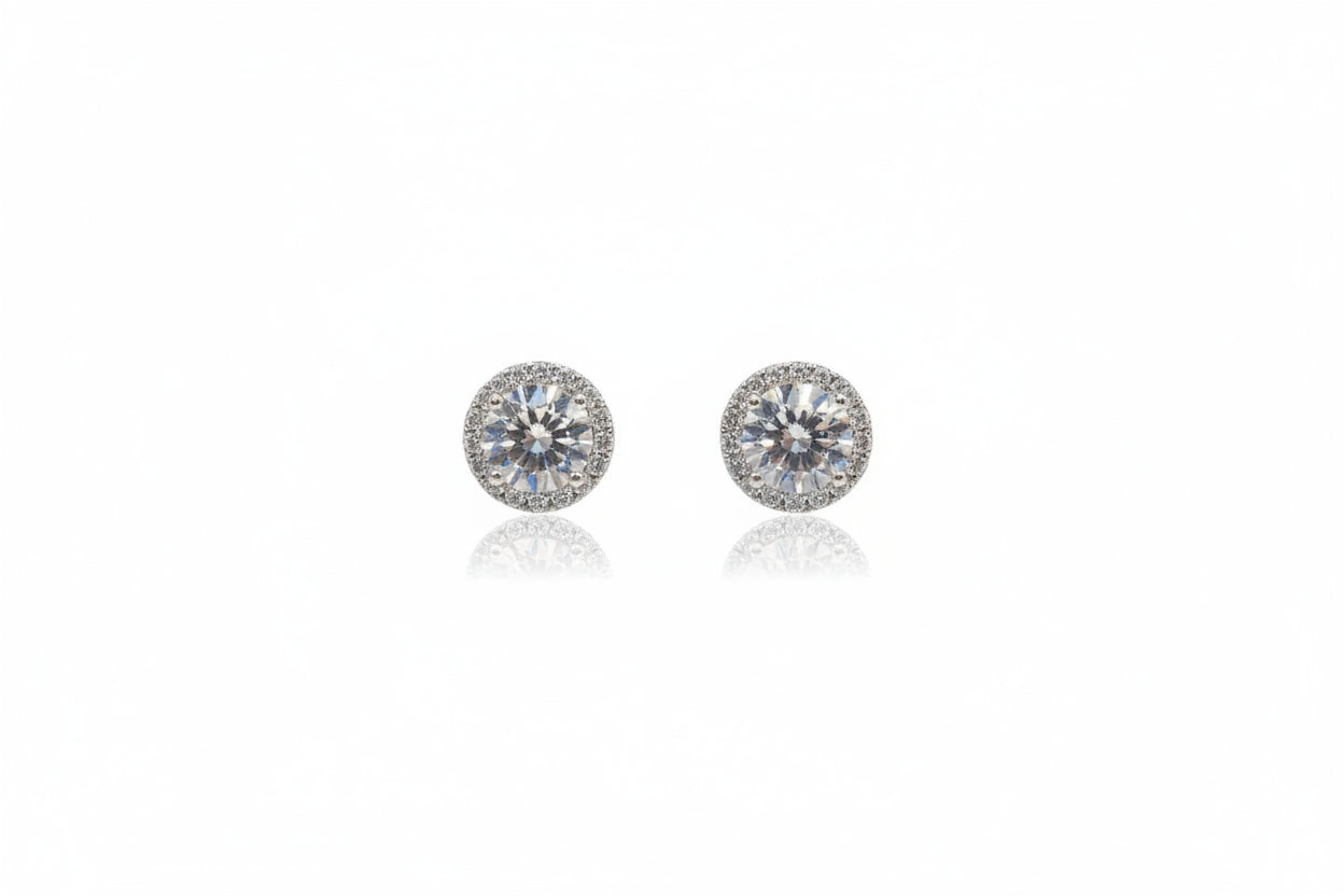 Sterling Silver Round Clear Stone Earrings
