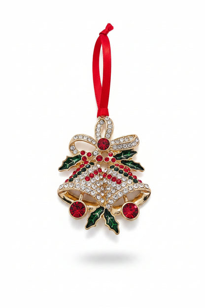 Christmas Bells Tree Ornament with Red, Green & Diamante