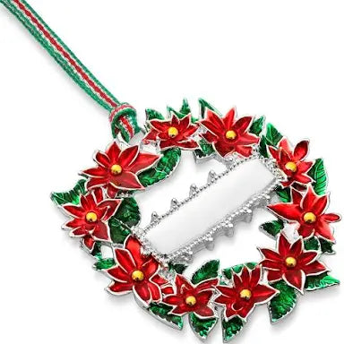 Newbridge Poinsiettia Wreath with Silver Plate Tree Decoration