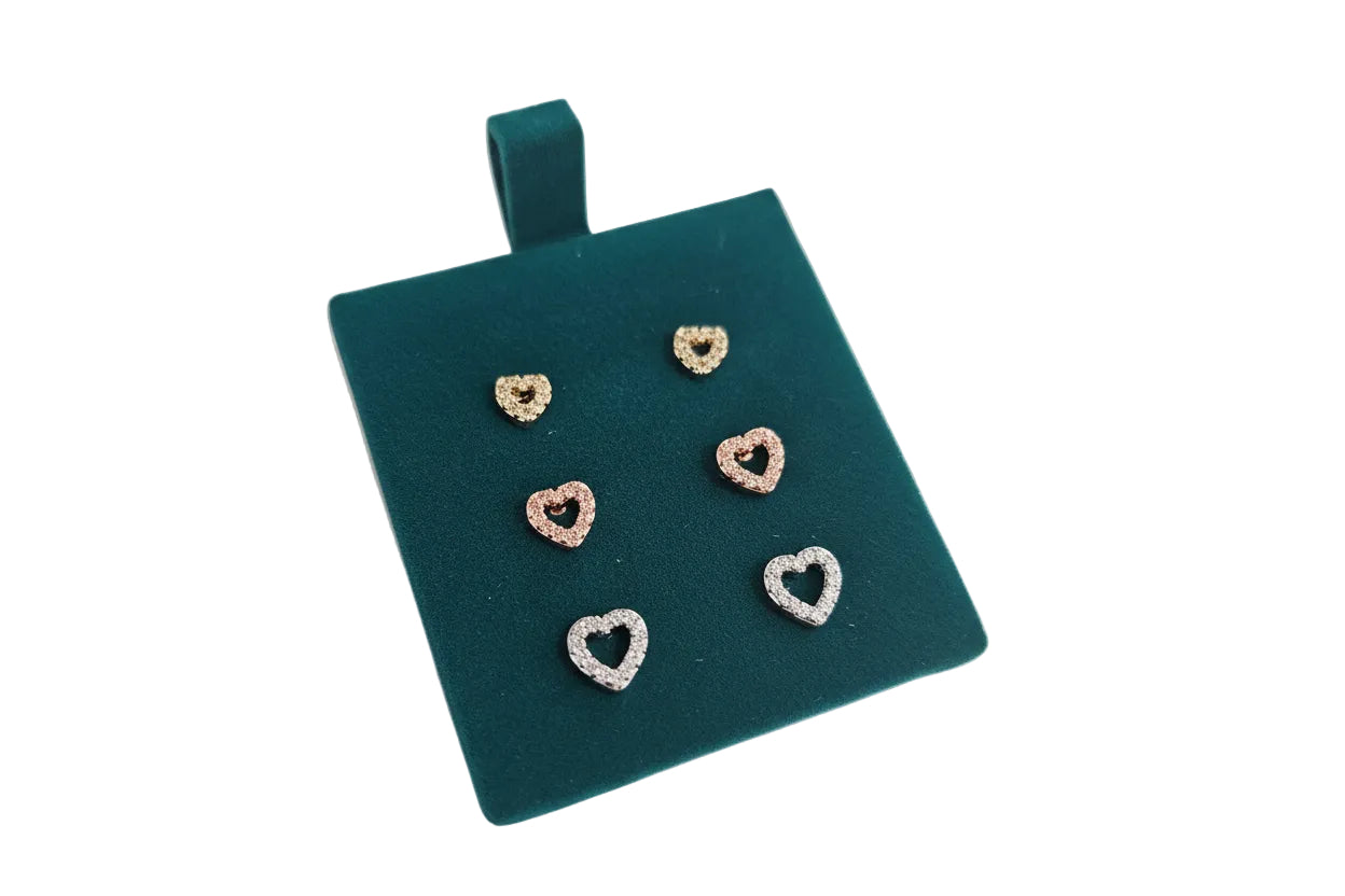 Silver, Rose & Gold Heart Stud Earrings PK 3