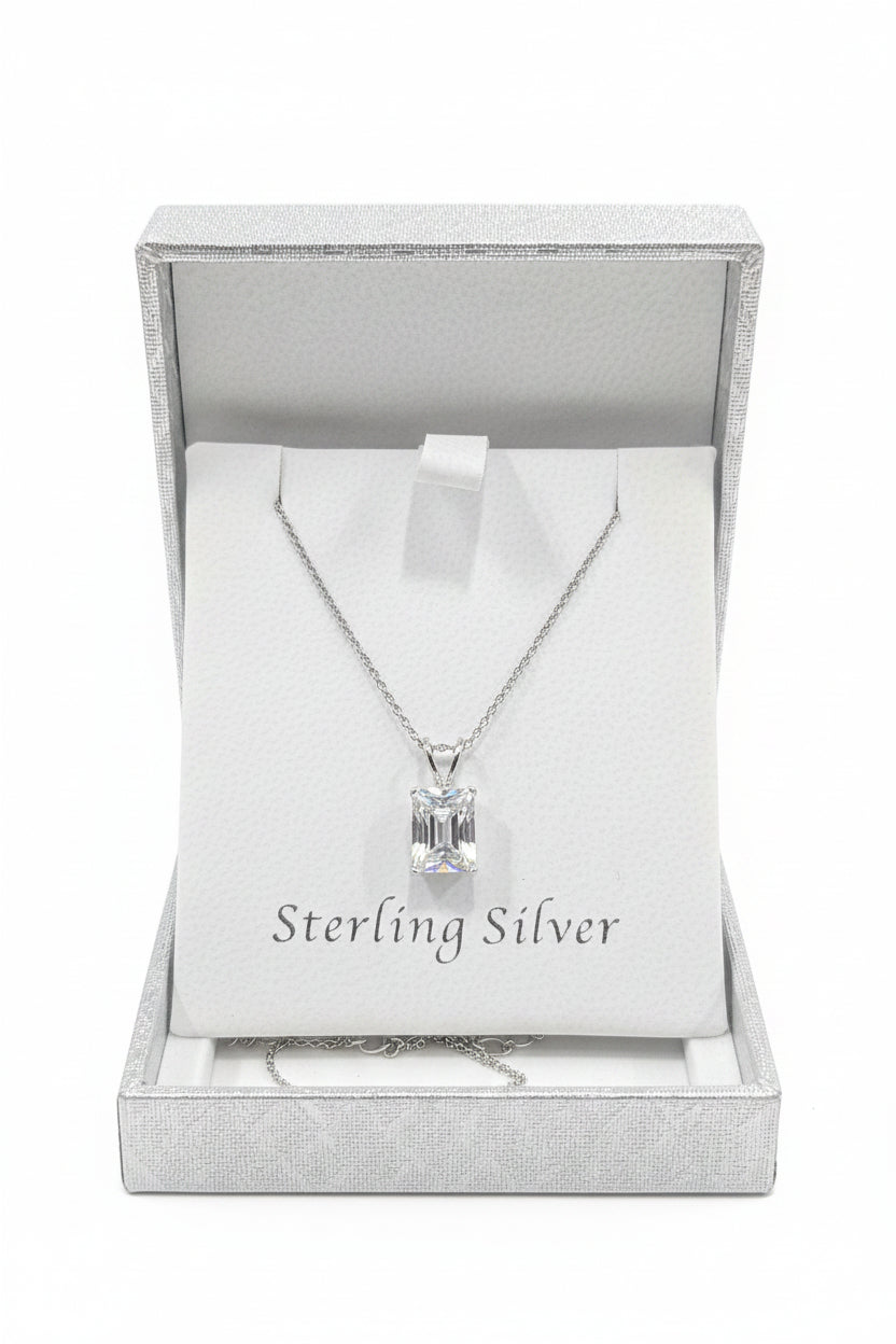 Sterling  silver  square   pendent with clear stones