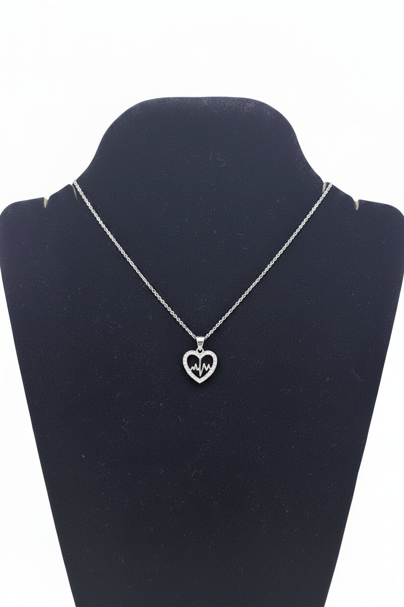 Sterling Silver Heart with Heartbeat Pendant