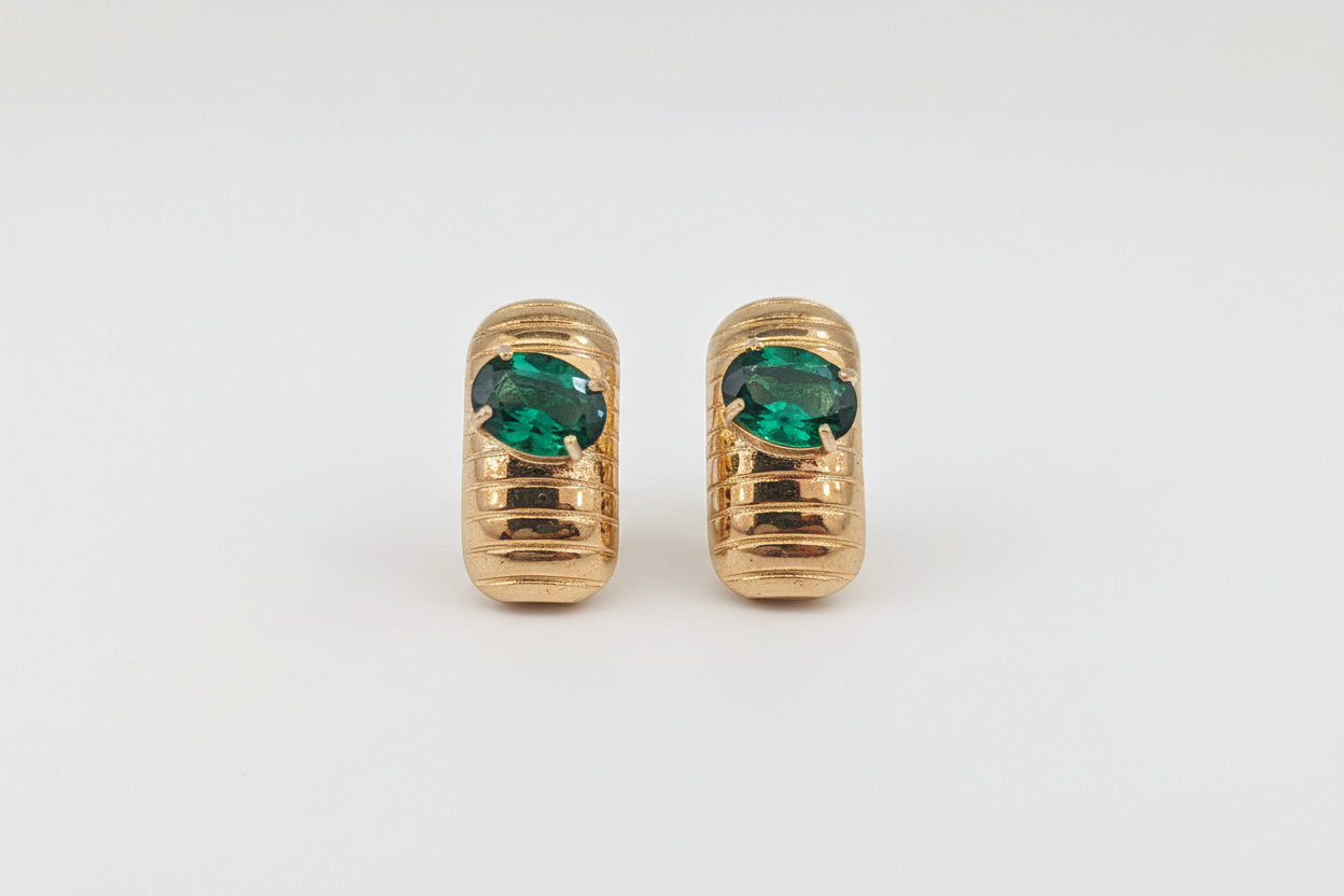 Green Stone 18k Gold Plated  Earrings