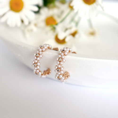 Tipperary Daisy  Pink Pearl  Hoop Cluster Earring