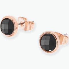 Tipperary Noir Bezel Cut Stone Stud Earrings Rose Gold