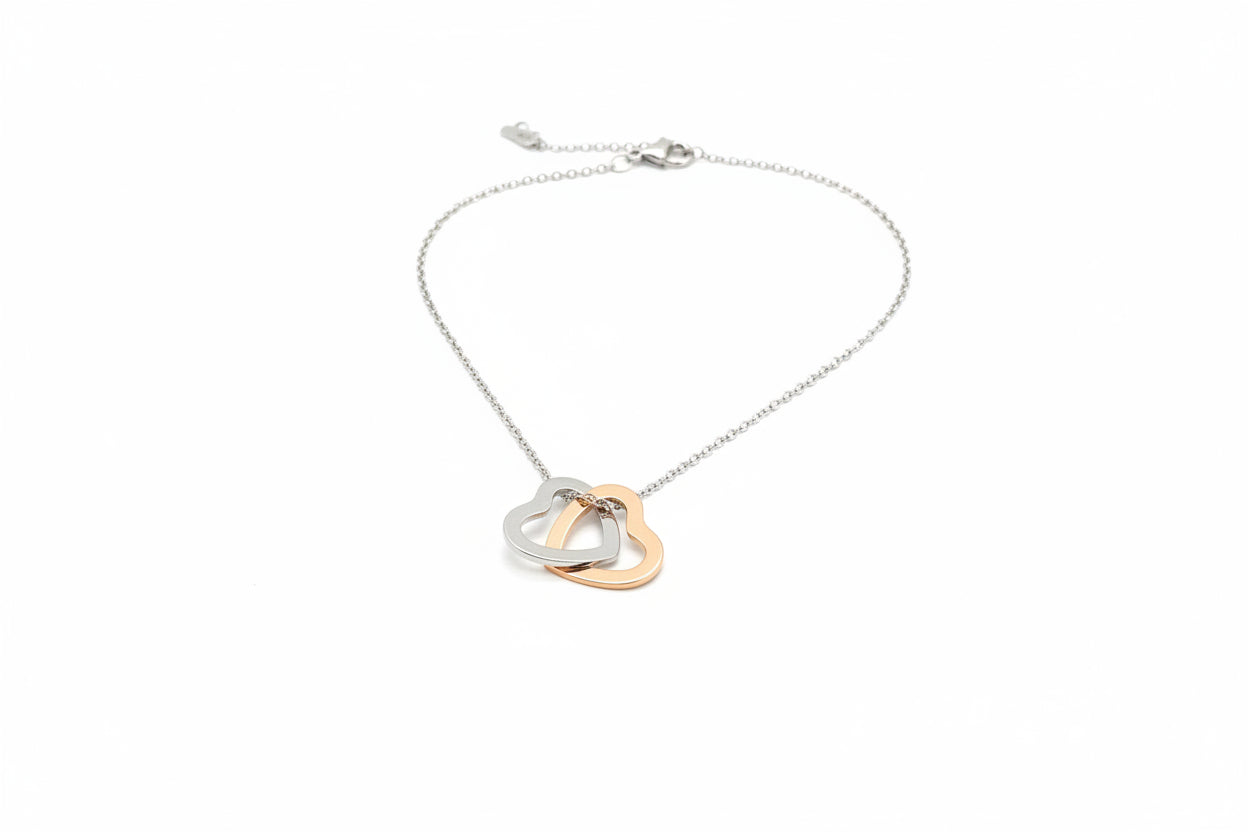 Silver Necklace with Silver & Gold Interlocking Hearts