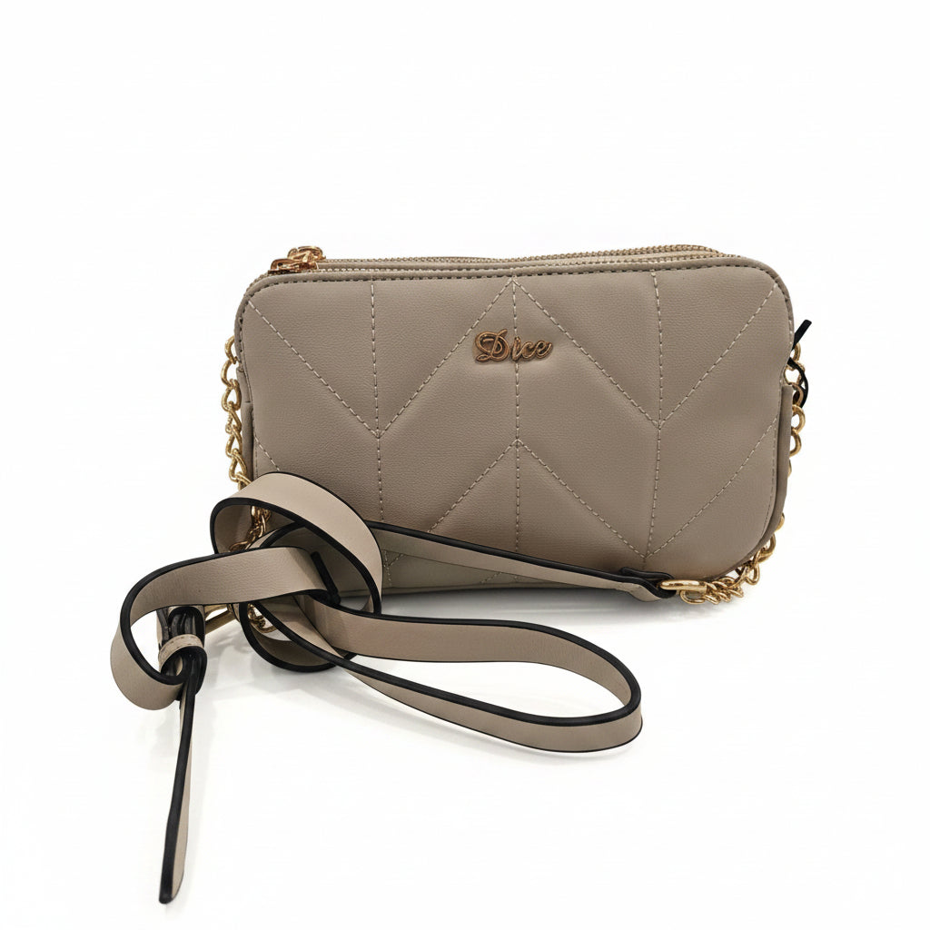 Double Zip Top Box Bag Natural with Gold Trim