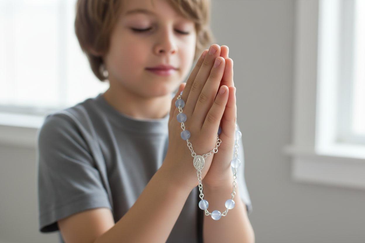 Boys First Holy Communion Blue Beads