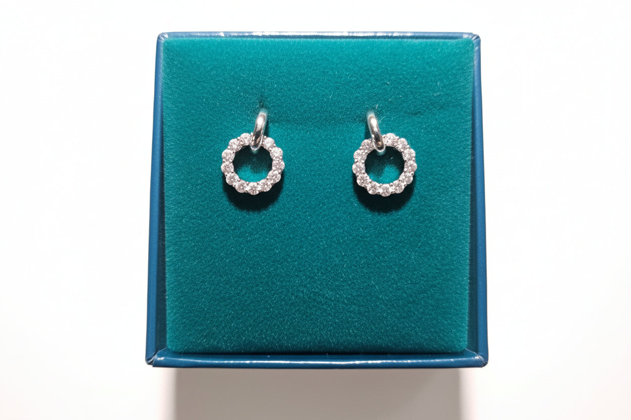 Silver Circular Cubic Zirconia  Stud Earrings