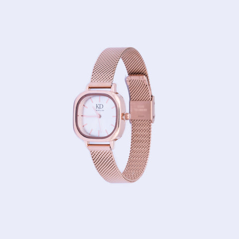 Rose Gold Mesh Strap White Face