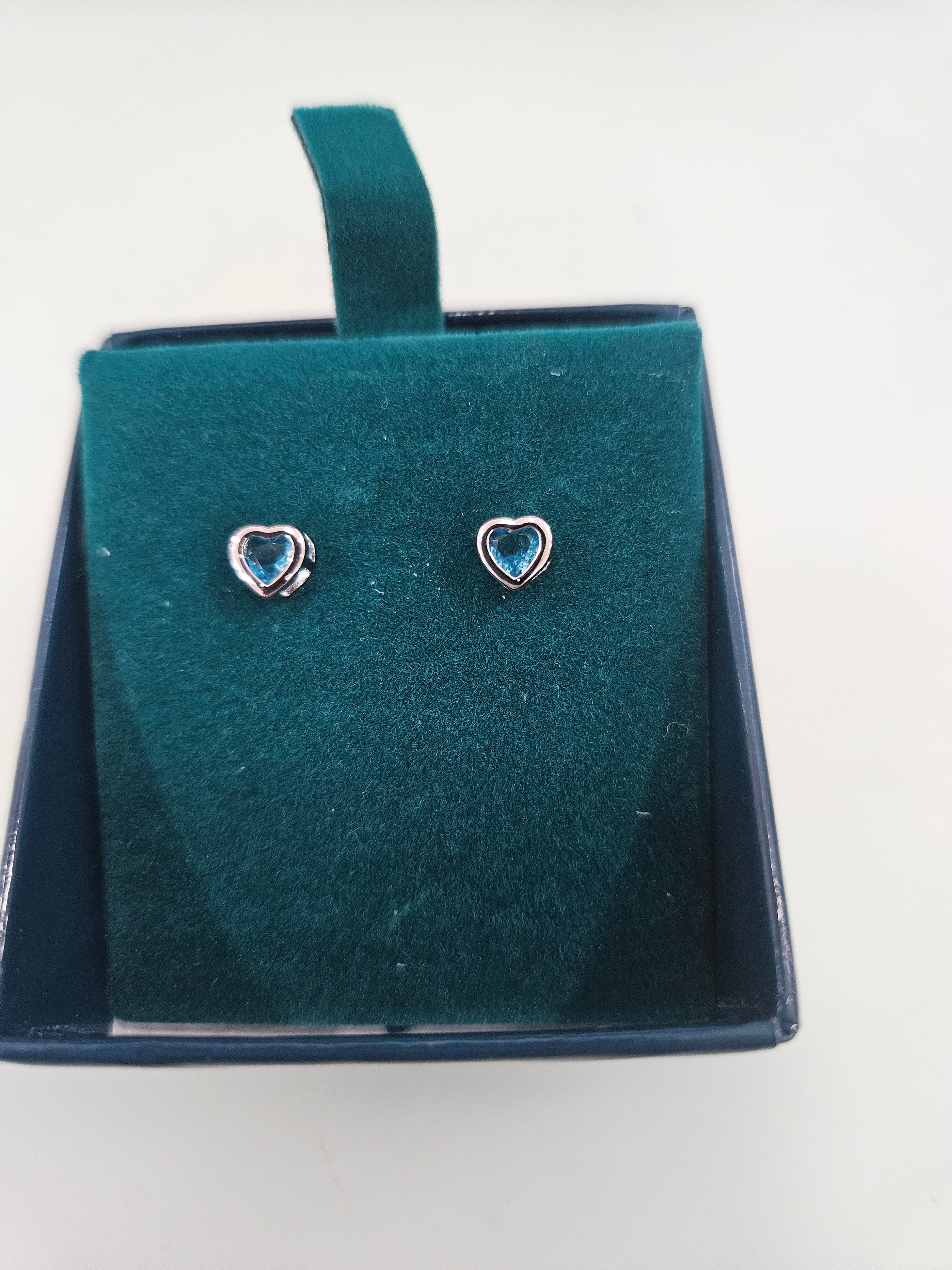 Silver Blue Heart Stud Earrings