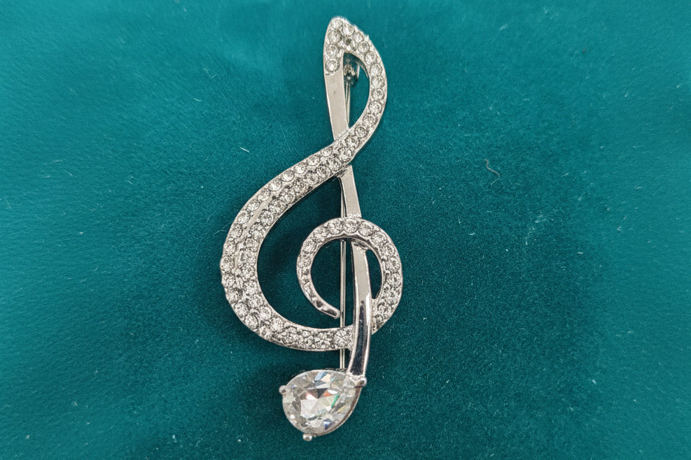 Silver Diamanté Music Note Brooch
