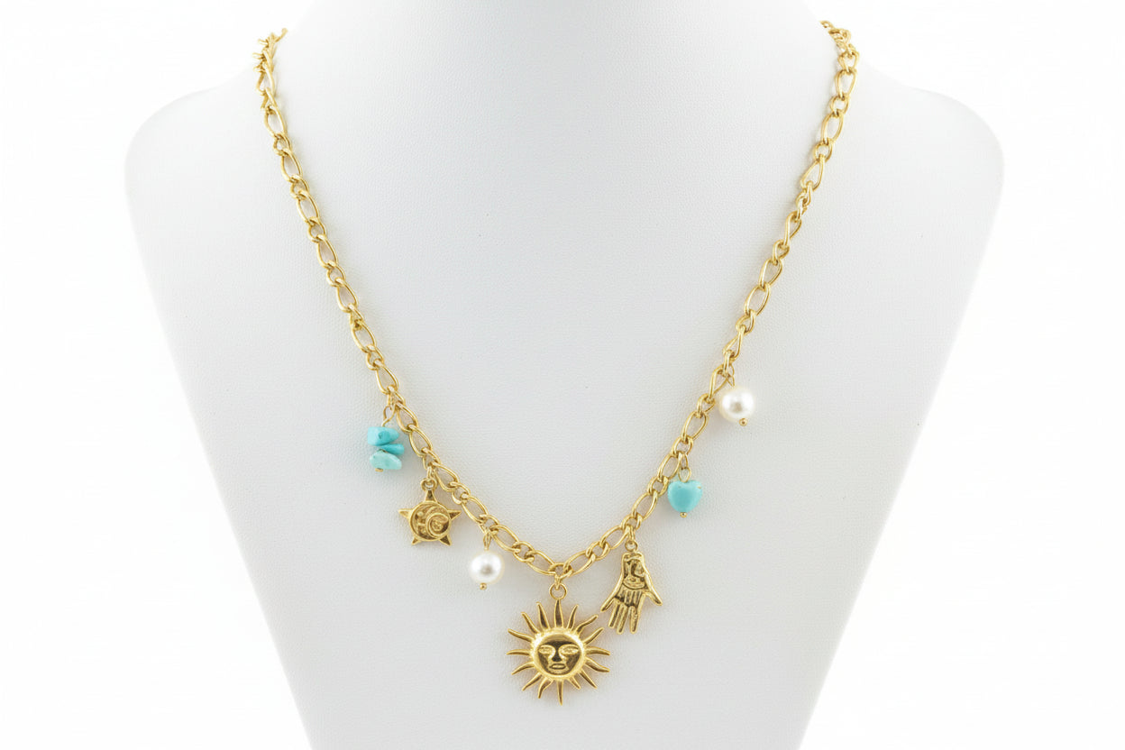 Sun Necklace 18k Gold Plated  Steel