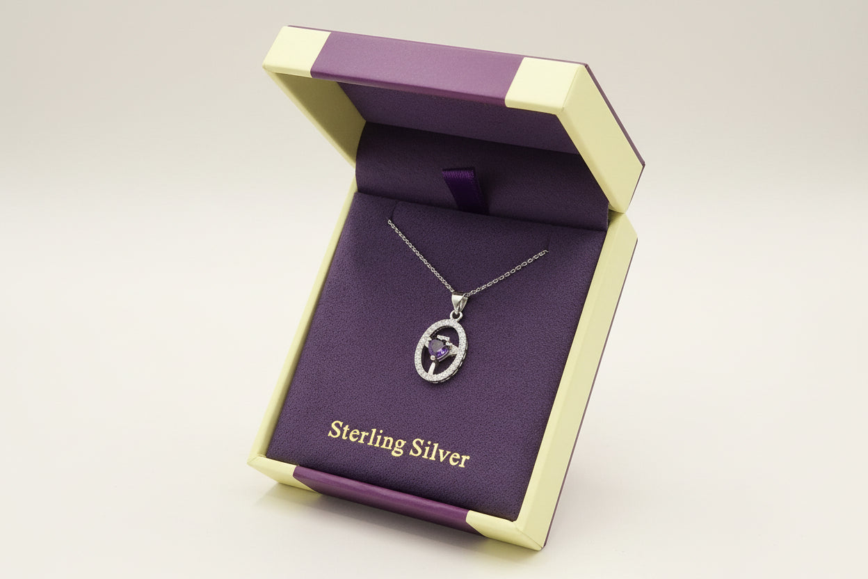 Cailín  pendant amethyst  heart claddagh with  clear stones