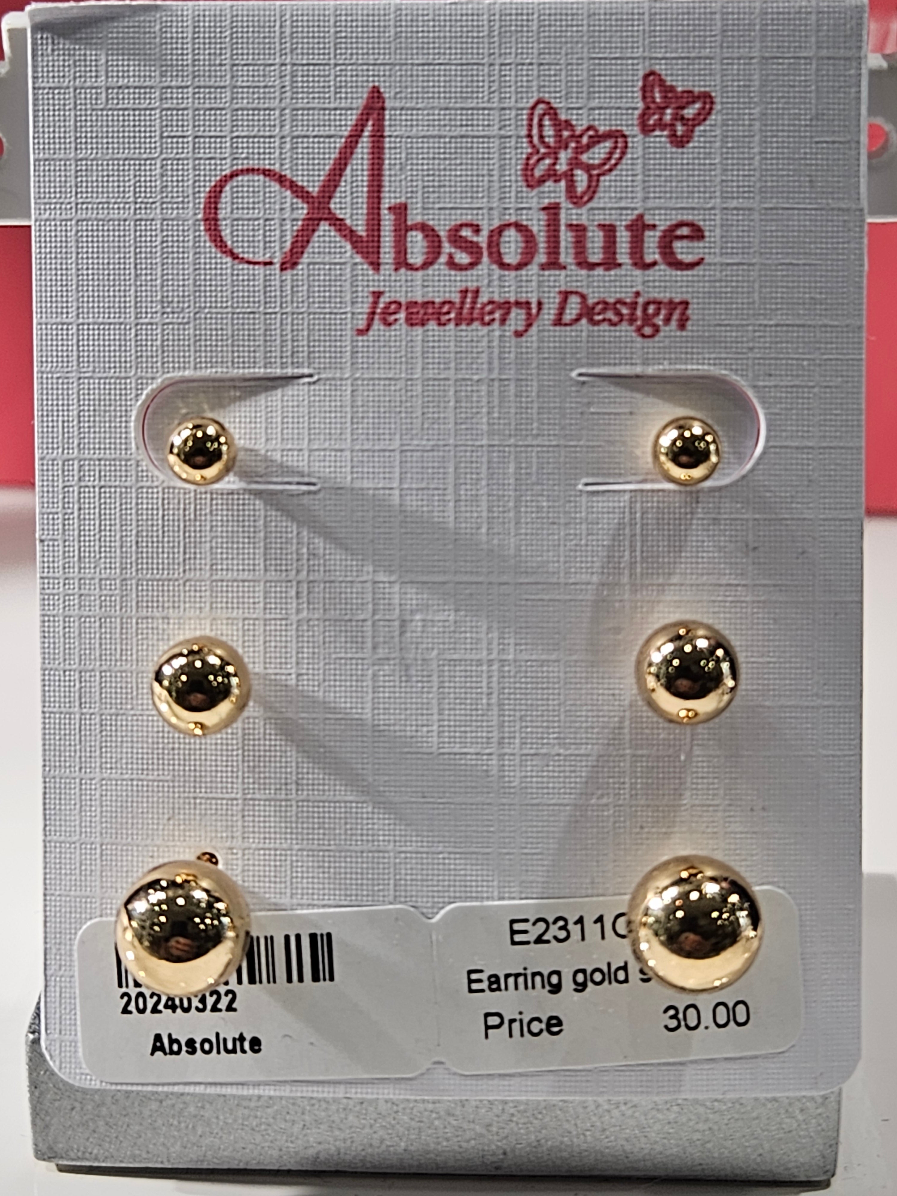Absolute 3 Pairs Goldplated Studs