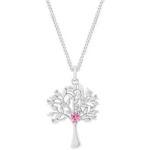 Tipperary Crystal Tree of Life Pink Heart Silver Pendant