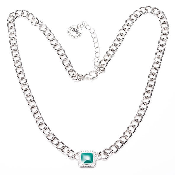 Silver Green Stone with Diamond Pendant