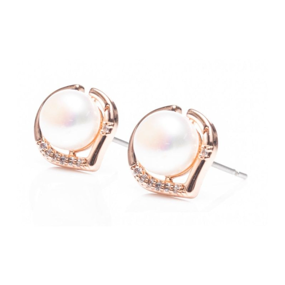 Newgrange Mother of Pearl Rose Gold Heart stone Earrrings
