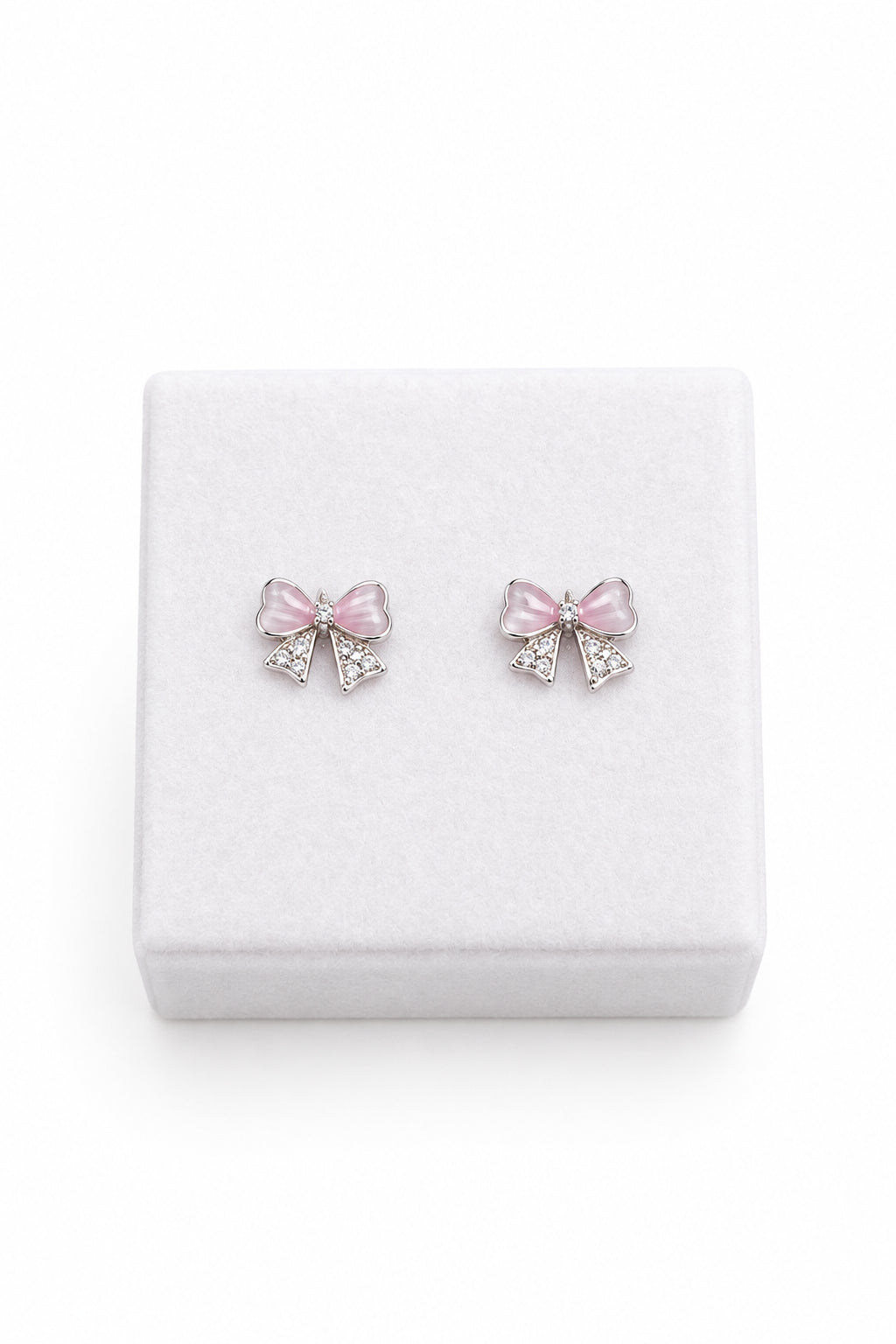 Sterling Silver Pink Bow Stud Earrings