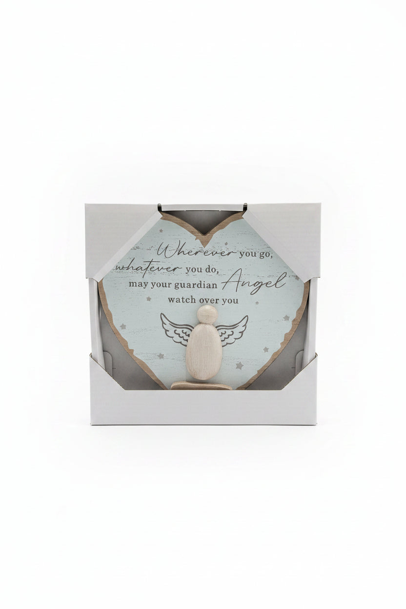 "Guardian Angel up above, please protect the ones we love" Decorative Heart Plank