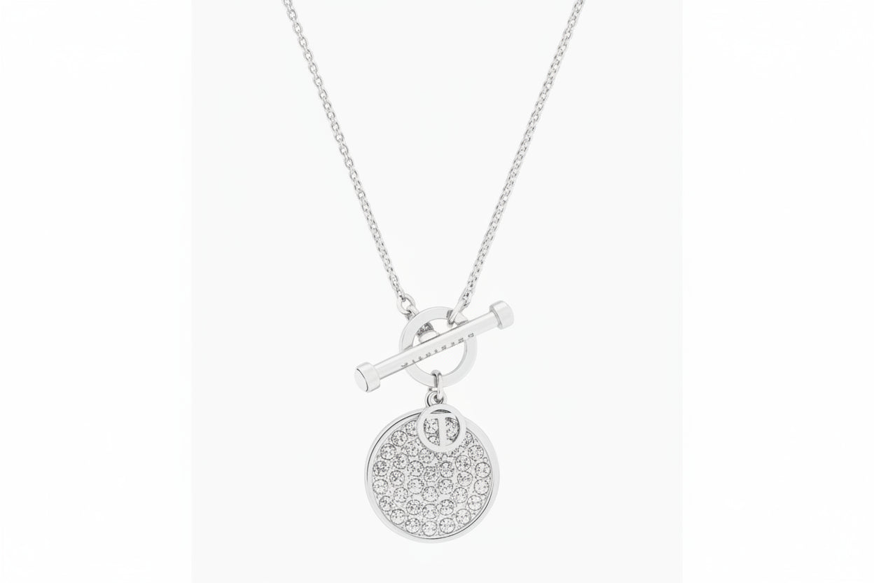 Tipperary Crystal T-Bar Pendant Silver Pave Set Circle