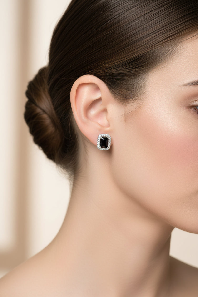 Silver sapphire  square  earings