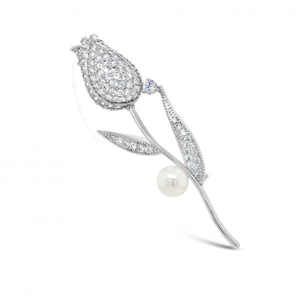 Absolute Silver & Pearl Tulip Brooch