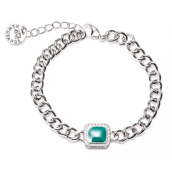 Silver Green Stone with Diamond Bracelet