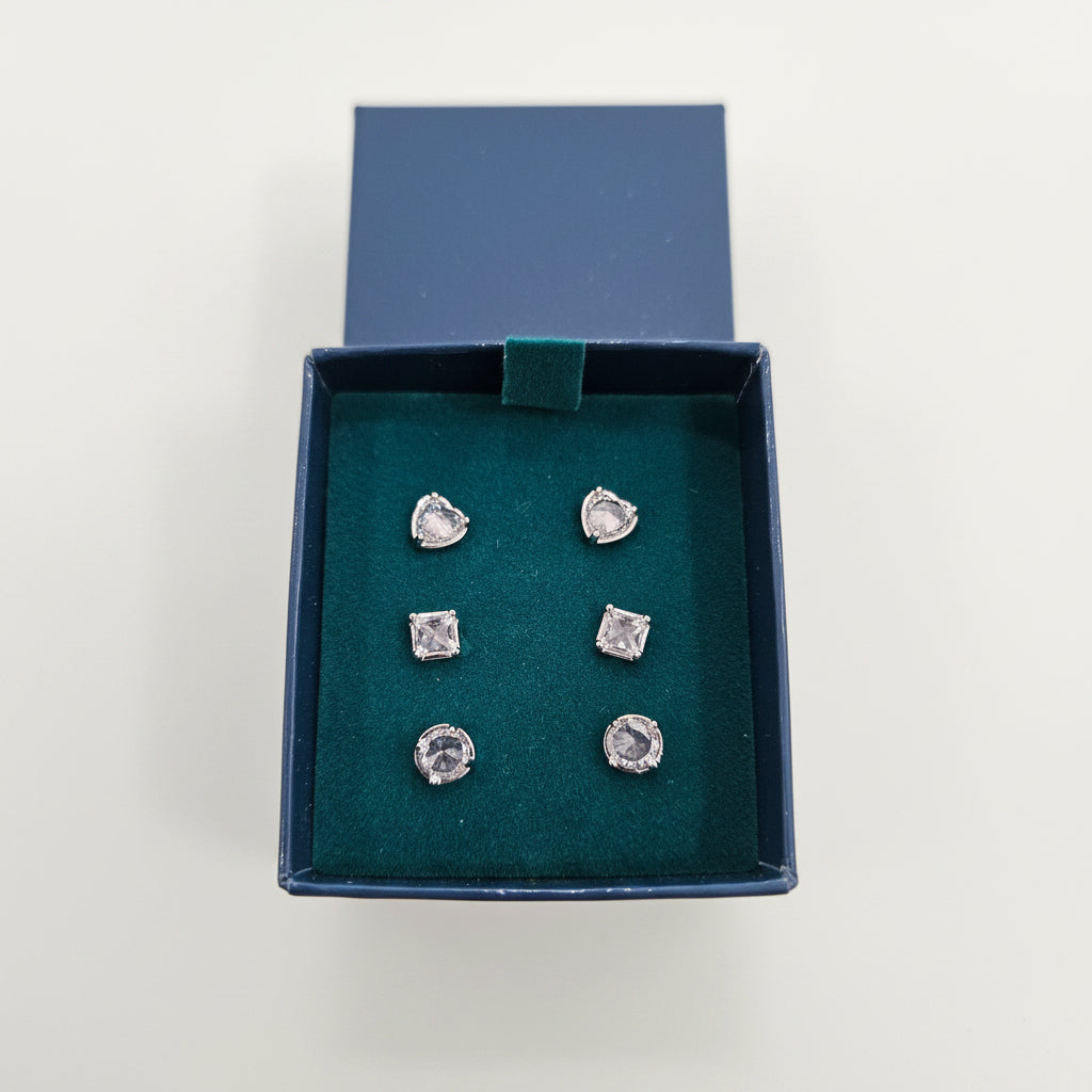 Set of 3 Dimante Stud Earrings